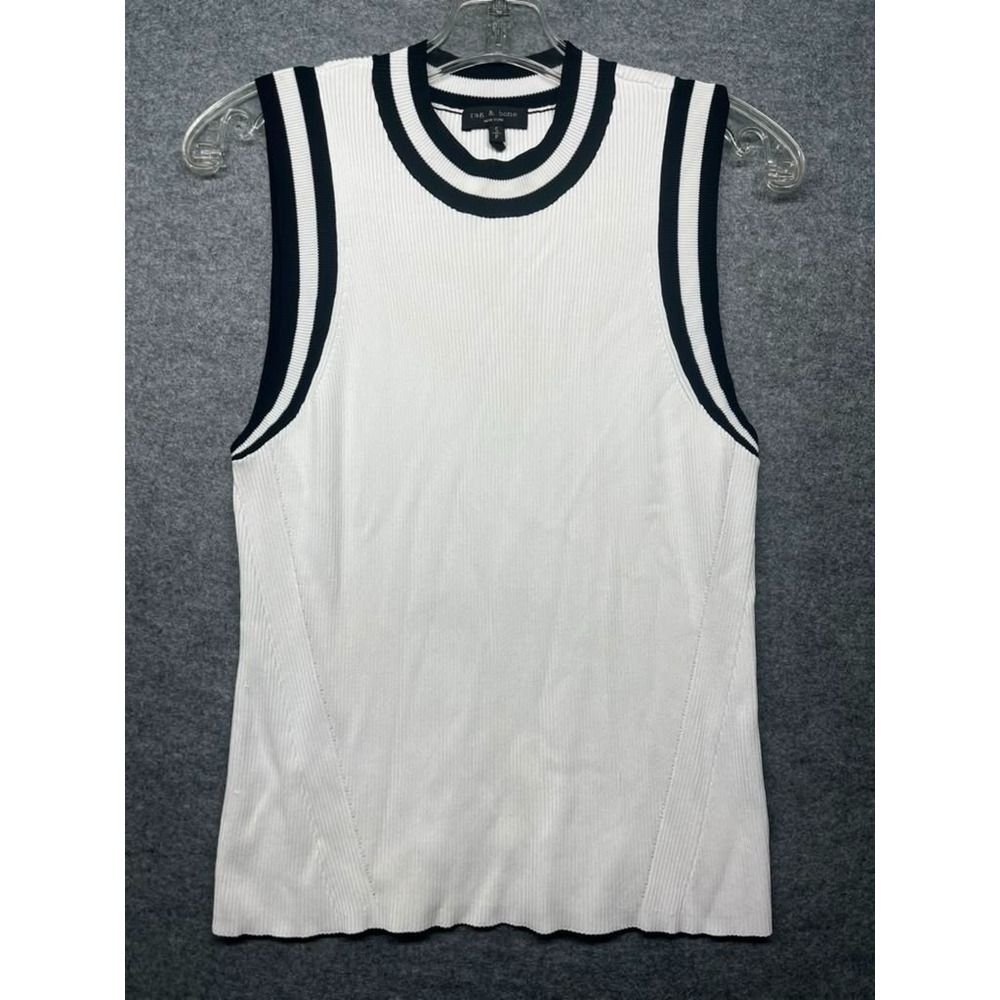 Rag & Bone New York Women's Ribbed Knit Tank Top White Black Trim Size S